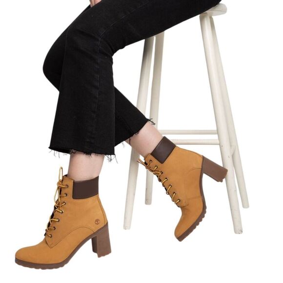 Timberland Boots WMNS 6 Allington 6-Inch Lace-Up High Heel Wheat Nubuck Leather - Picture 11 of 14